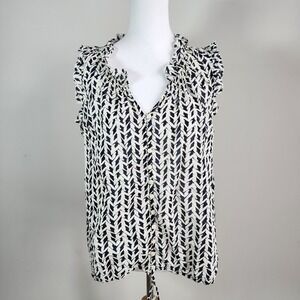 Ann Taylor Loft Shirt Womens Large Cotton Ruffle Sleeveless Beach Vacation Top